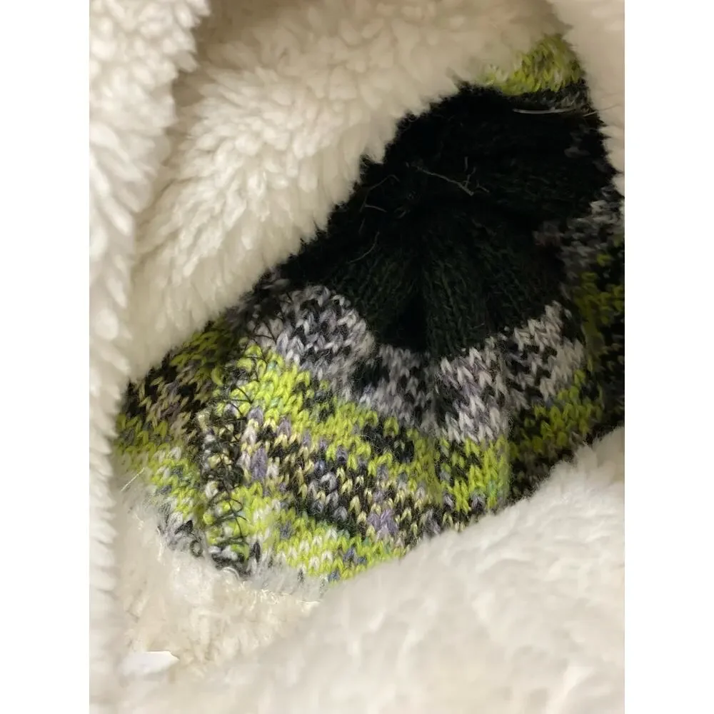 McBurn German Winter Beanie Boys Green Cream Wool Tassals Ear Covers Knit Hat